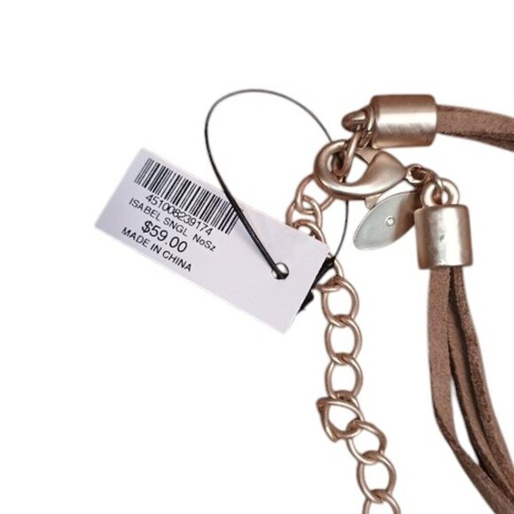 NWT Chico's Isabel Faux Pearl Long Necklace Suede Cord Brown Metallic Beads - Picture 3 of 6